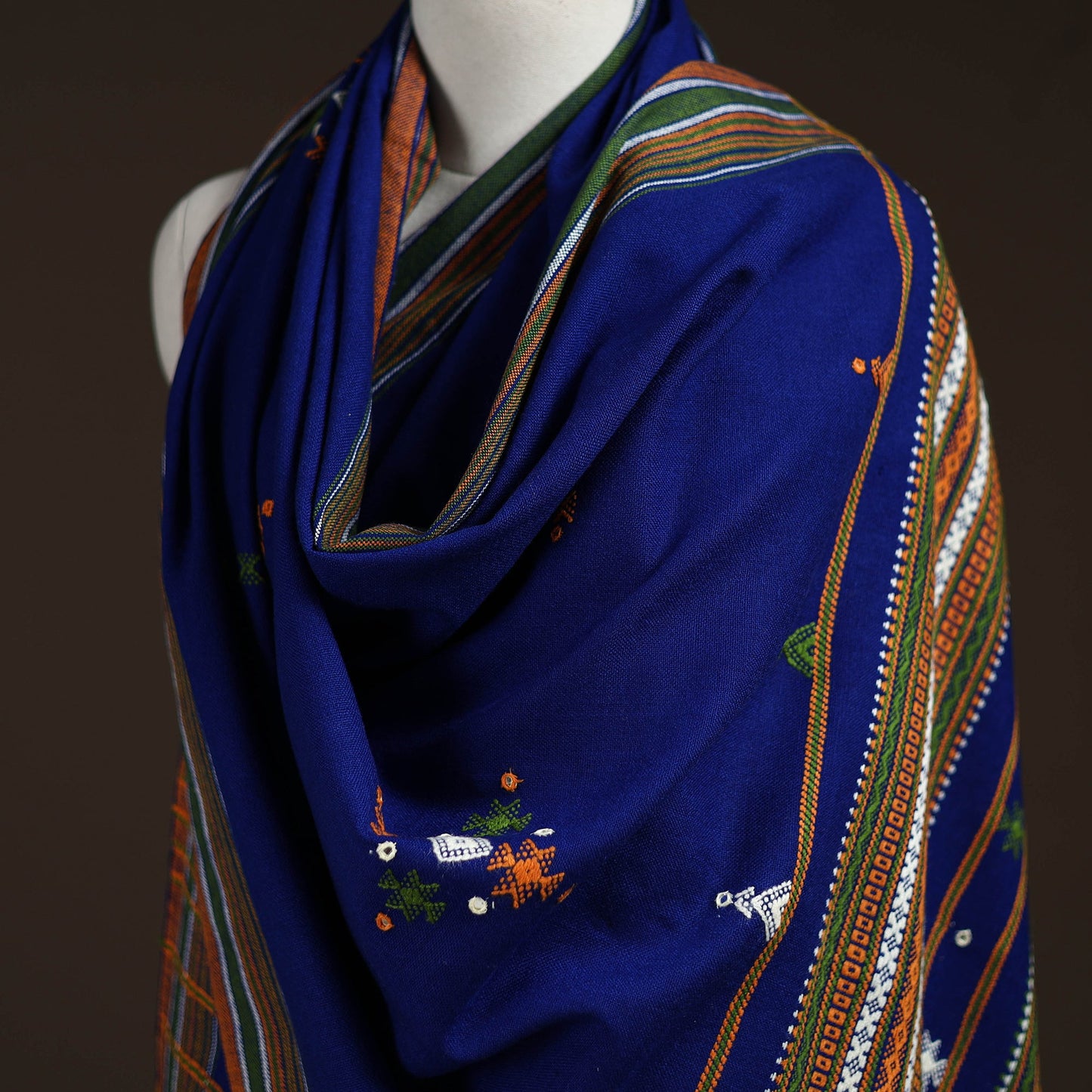 Kutch bhujodi handwoven mirror work acrylic wool shawl 35