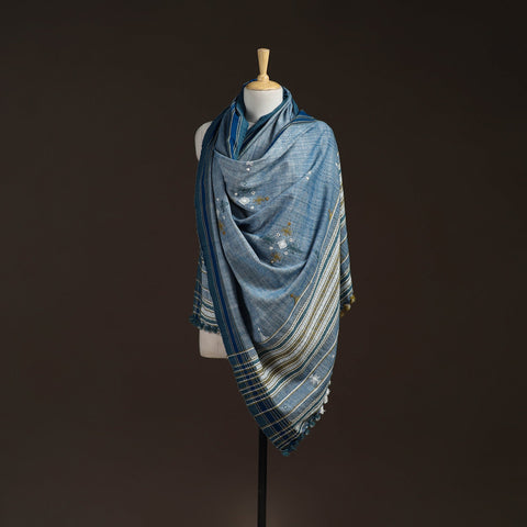 Kutch bhujodi handwoven mirror work acrylic wool shawl 36