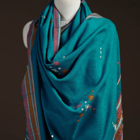 Kutch bhujodi handwoven mirror work acrylic wool shawl 39