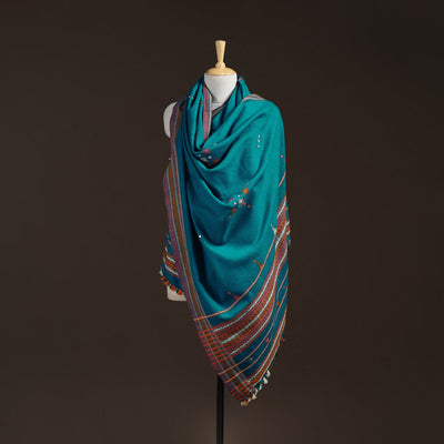 Kutch bhujodi handwoven mirror work acrylic wool shawl 39