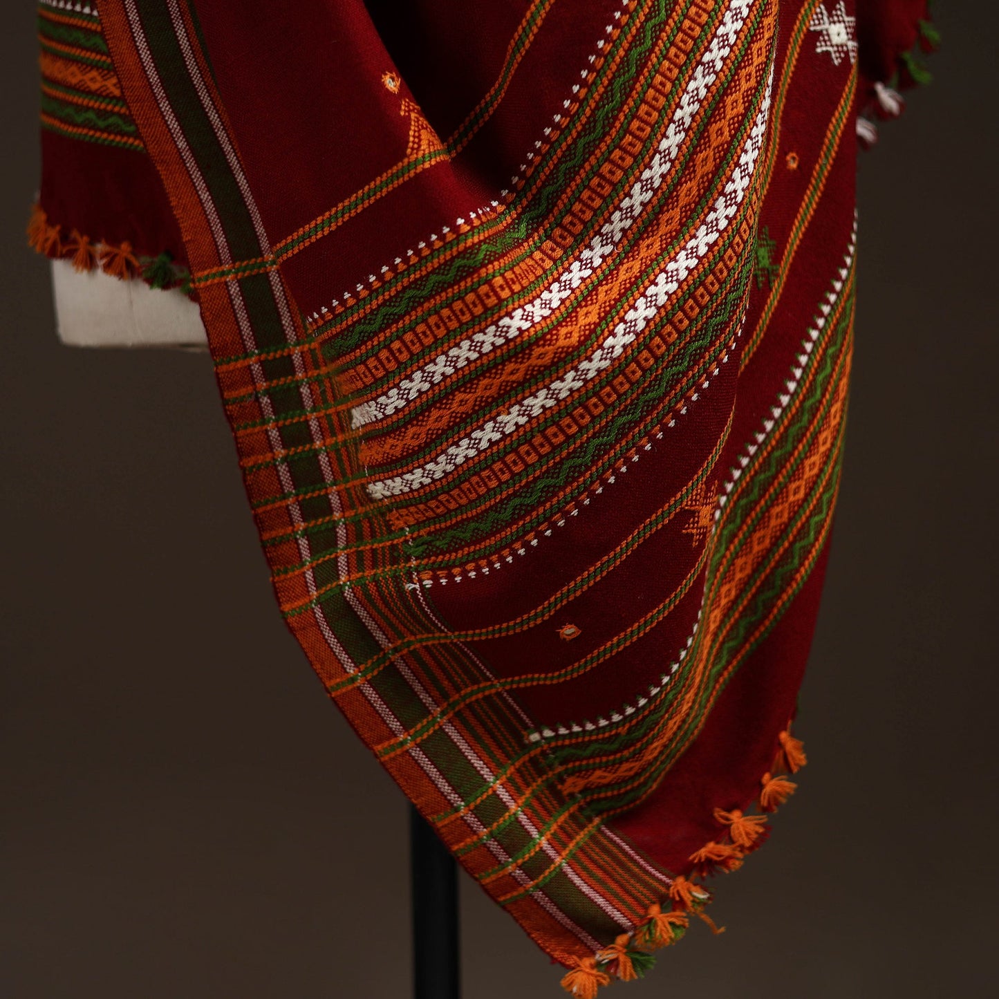 Kutch bhujodi handwoven mirror work acrylic wool shawl 43