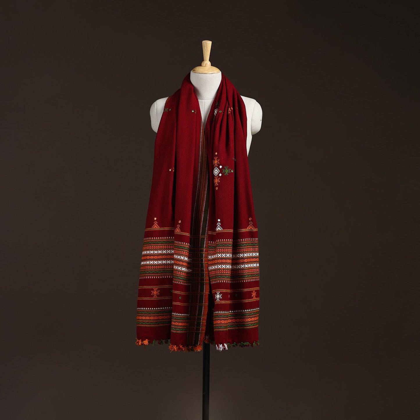 Kutch bhujodi handwoven mirror work acrylic wool shawl 43