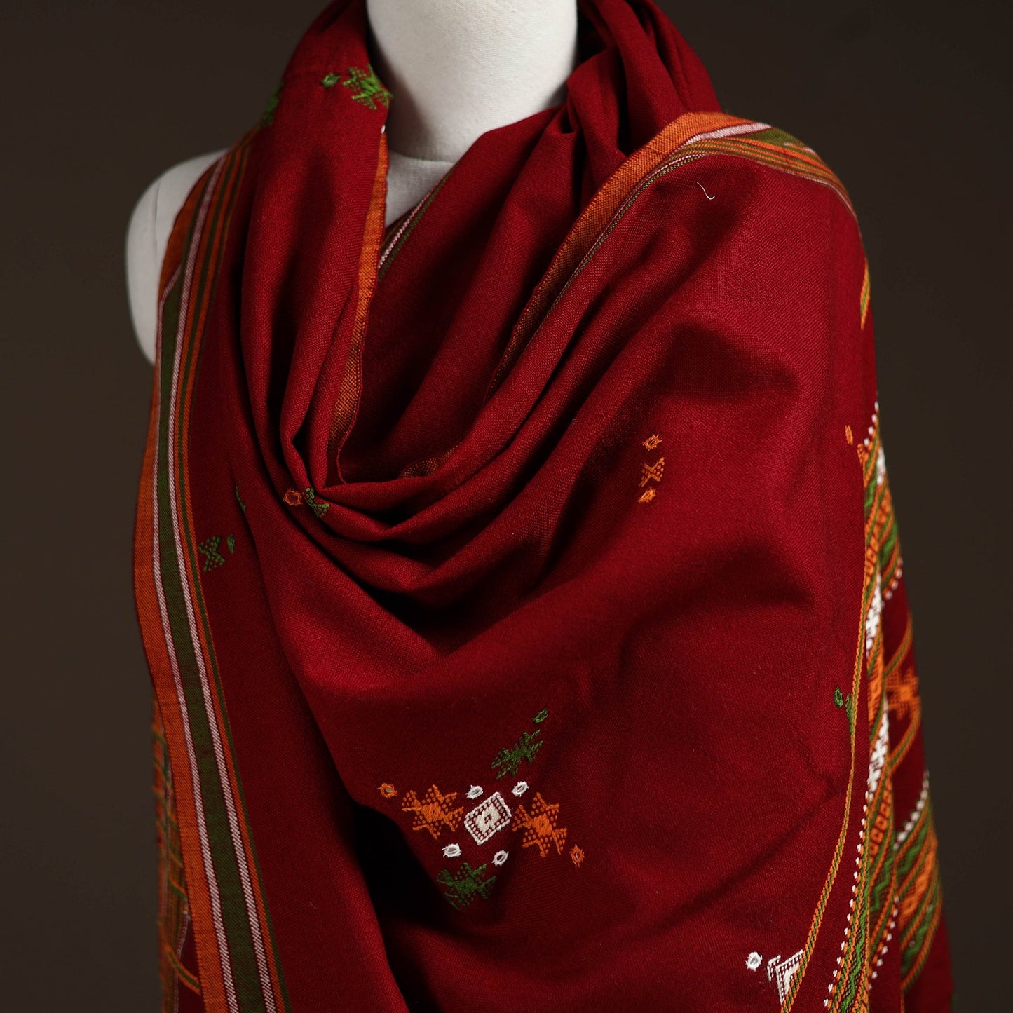 Kutch bhujodi handwoven mirror work acrylic wool shawl 43