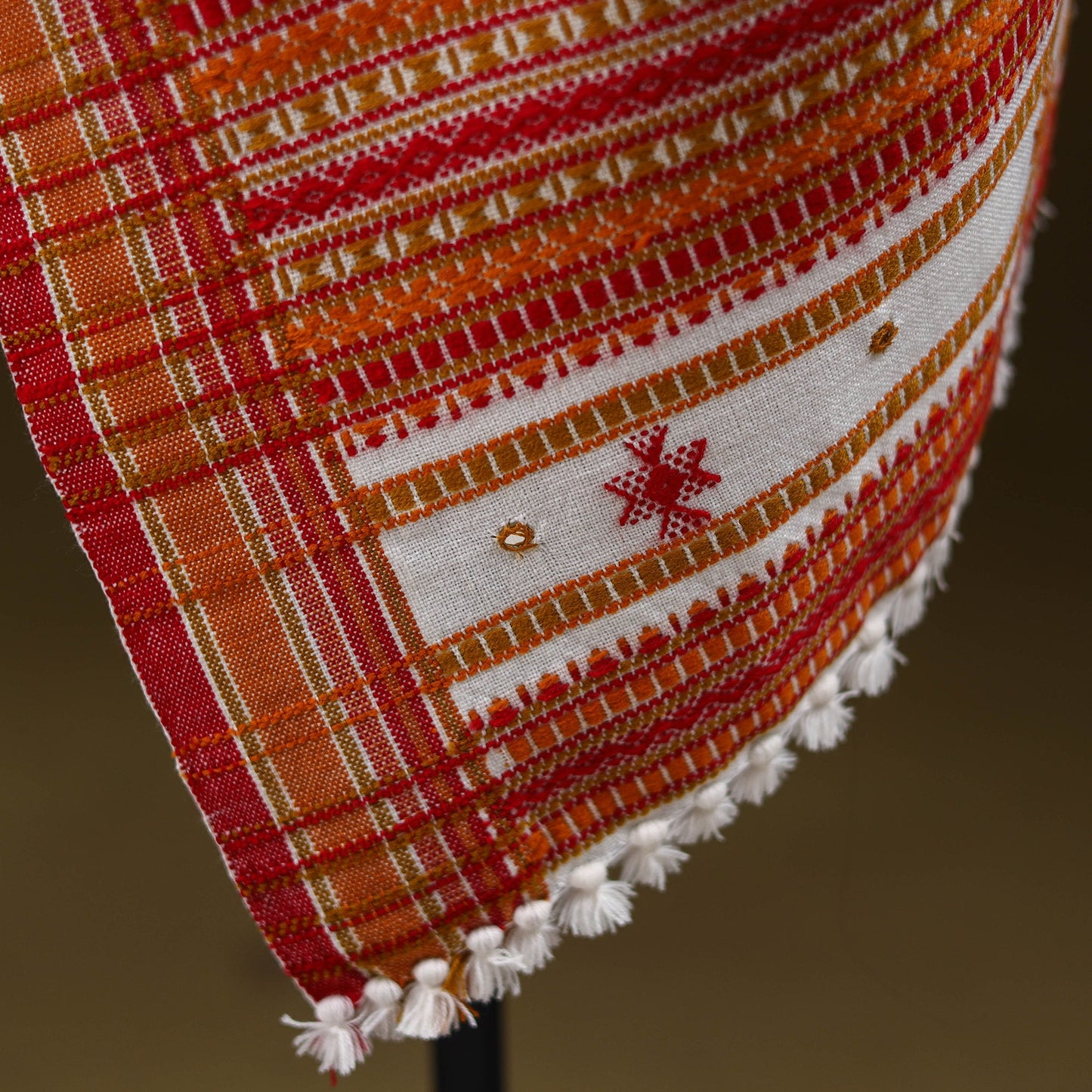 Kutch bhujodi handwoven mirror work acrylic wool shawl 46