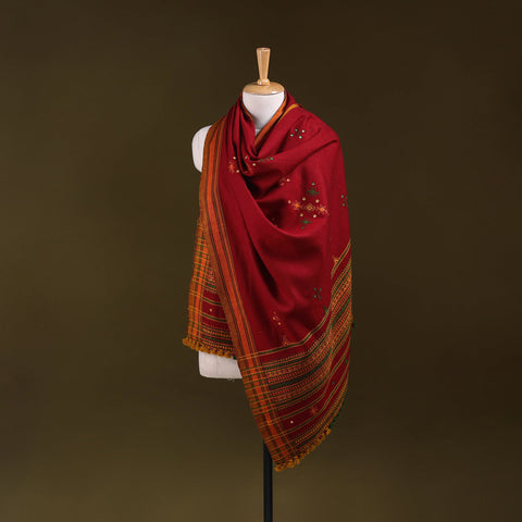 Kutch bhujodi handwoven mirror work acrylic wool shawl 48