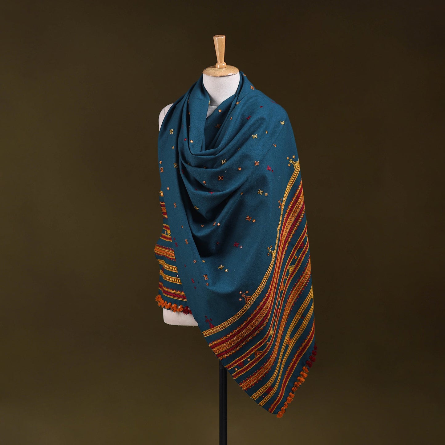 Kutch bhujodi handwoven mirror work acrylic wool shawl 98