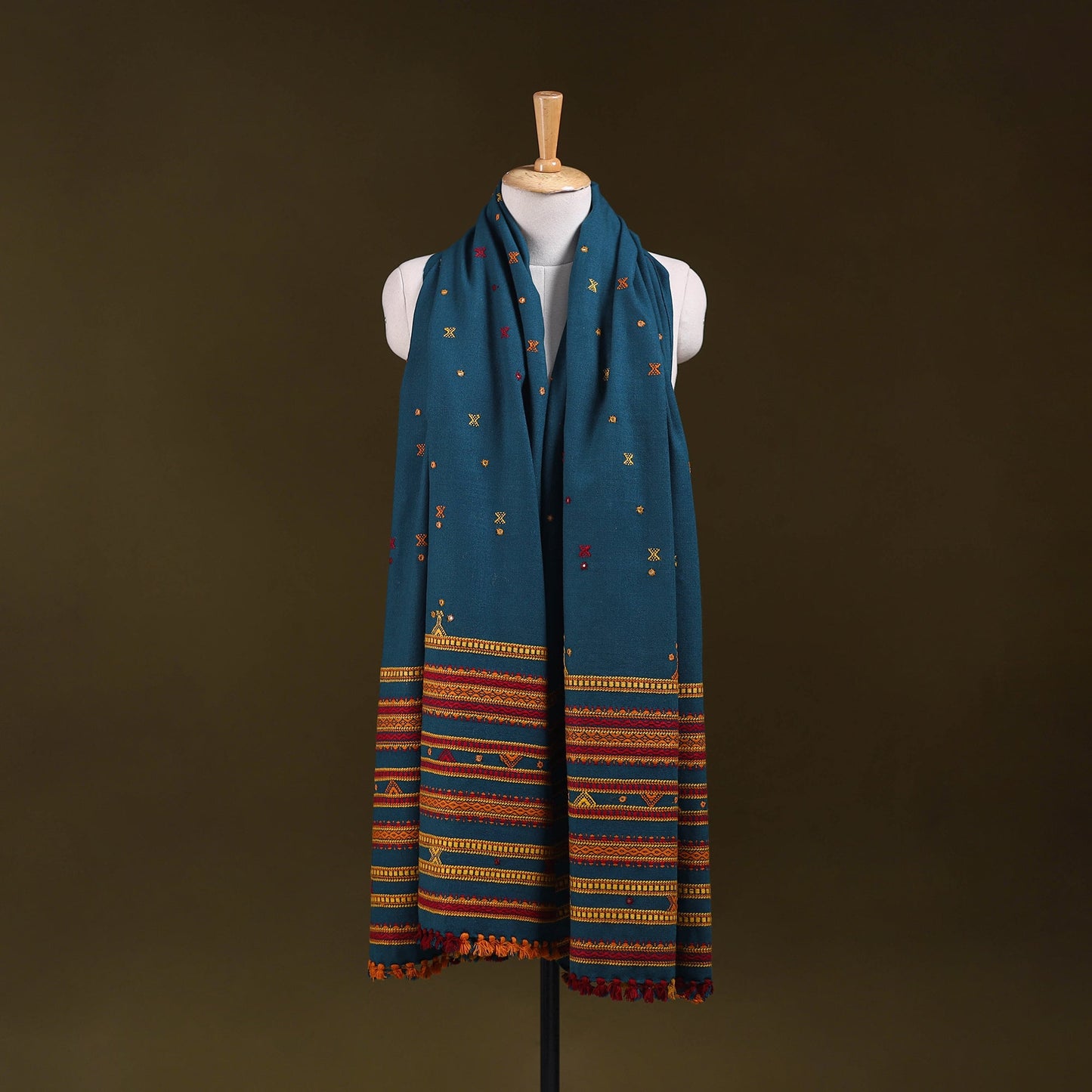 Kutch bhujodi handwoven mirror work acrylic wool shawl 98