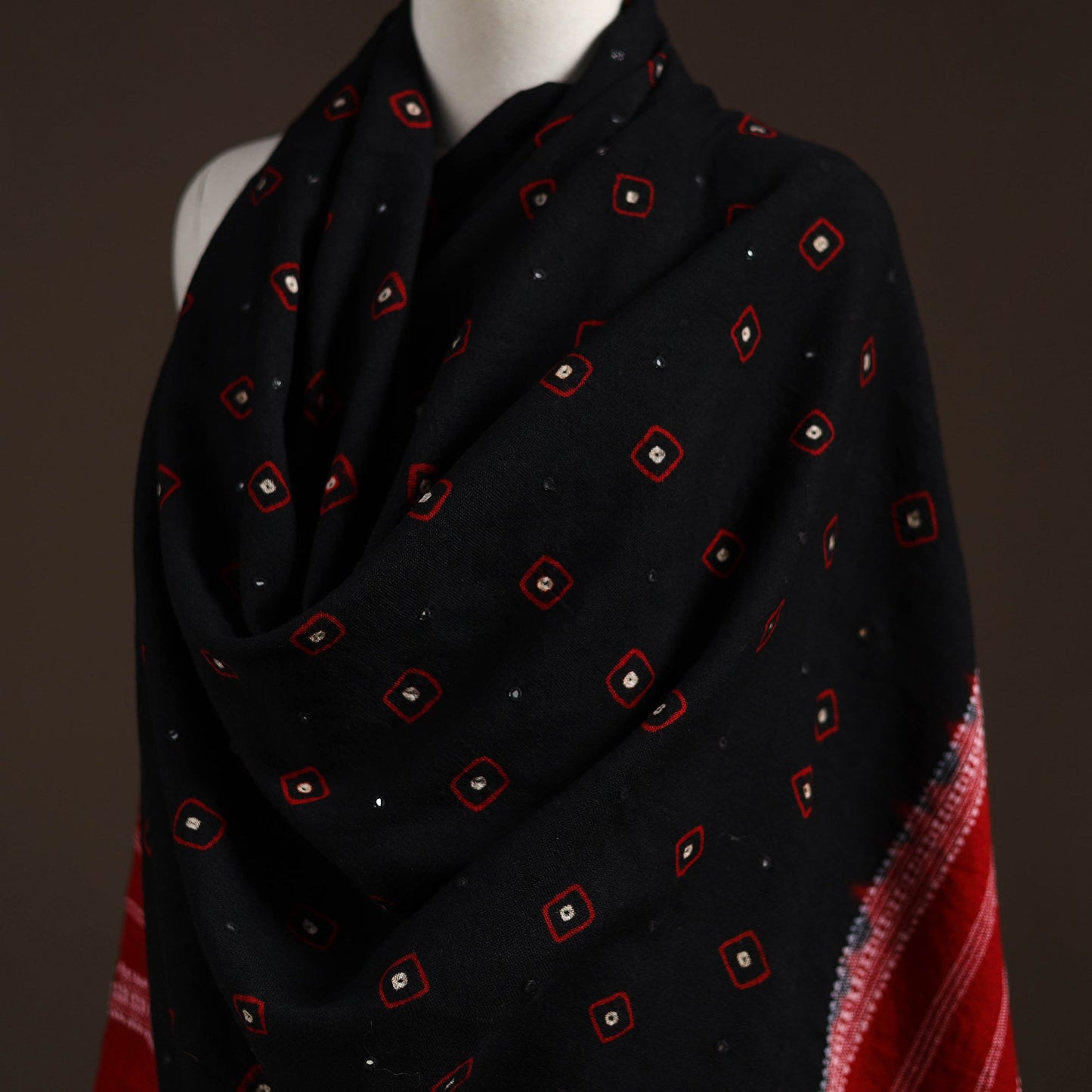 Kutch bhujodi handwoven mirror work merino wool bandhani