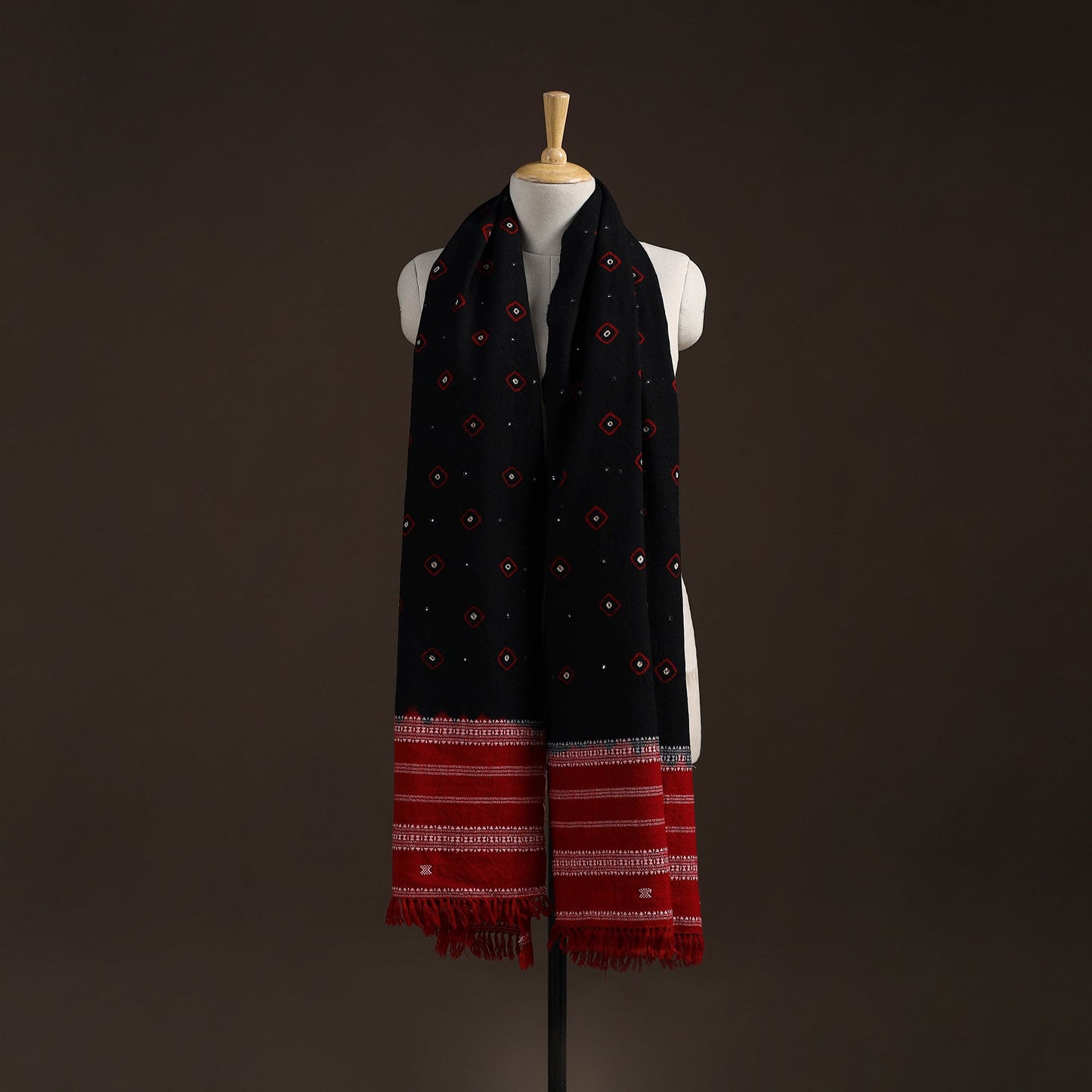 Kutch bhujodi handwoven mirror work merino wool bandhani