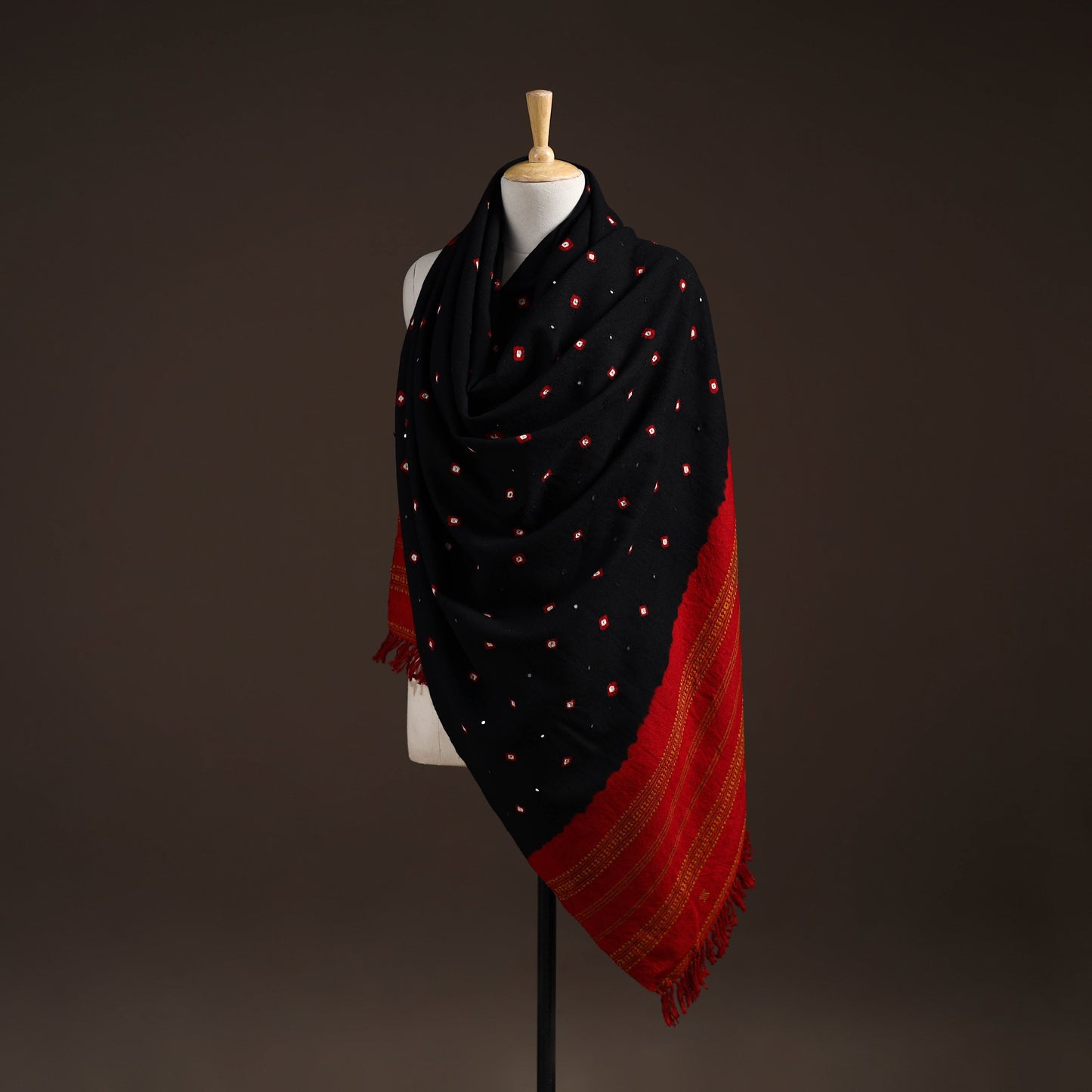 Kutch bhujodi handwoven mirror work merino wool bandhani