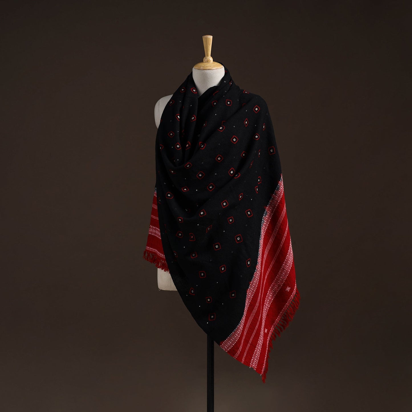 Kutch bhujodi handwoven mirror work merino wool bandhani