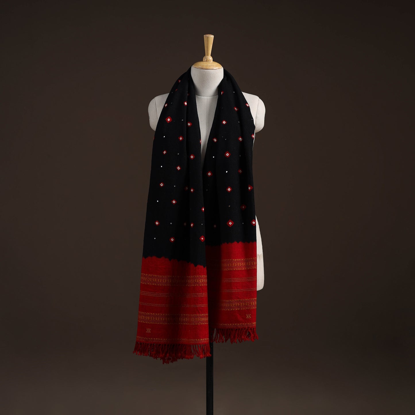 Kutch bhujodi handwoven mirror work merino wool bandhani