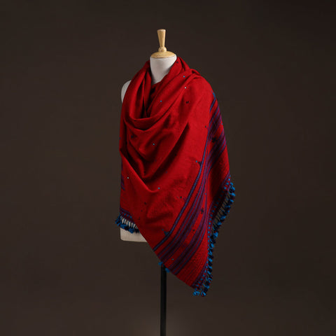 Kutch bhujodi handwoven mirror work merino wool shawl 04