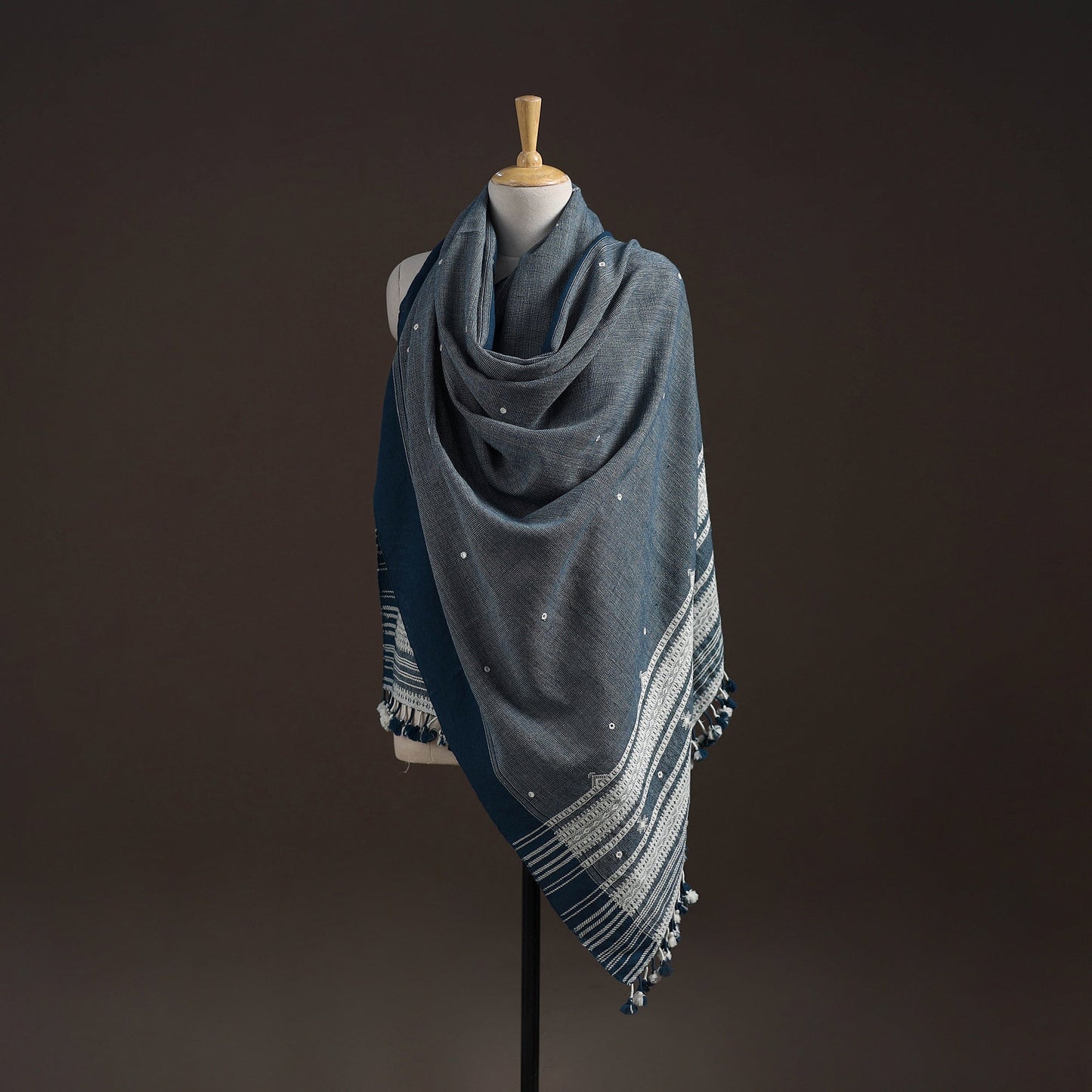 Kutch bhujodi handwoven mirror work merino wool shawl 49