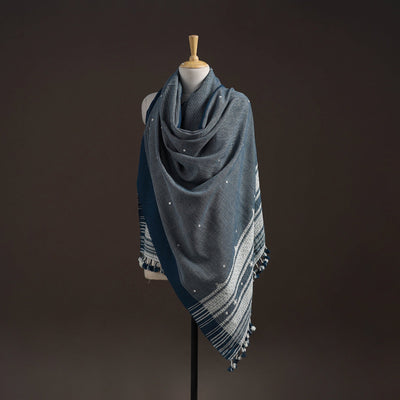 Kutch bhujodi handwoven mirror work merino wool shawl 49