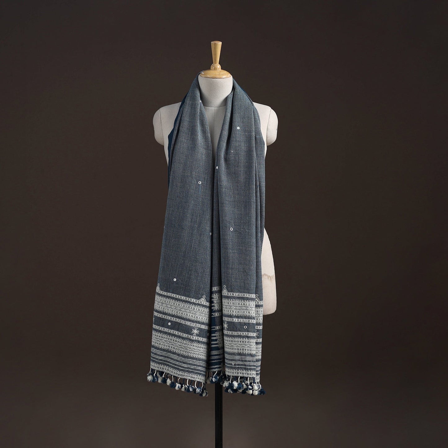 Kutch bhujodi handwoven mirror work merino wool shawl 49