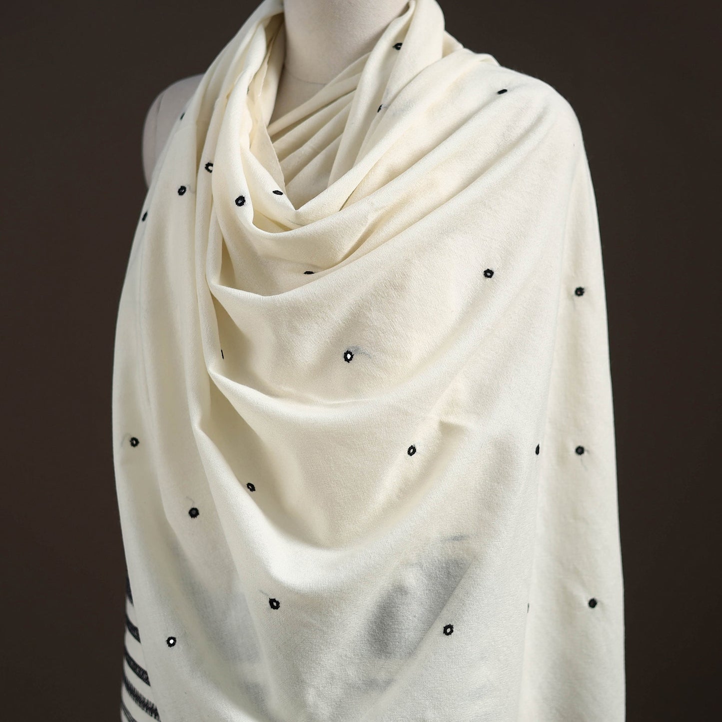 Kutch bhujodi handwoven mirror work merino wool shawl 52