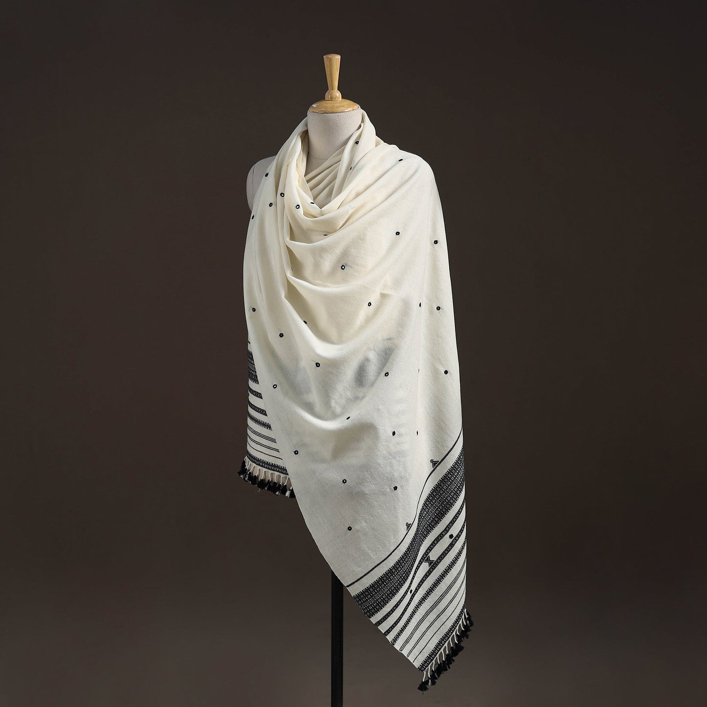 Kutch bhujodi handwoven mirror work merino wool shawl 52