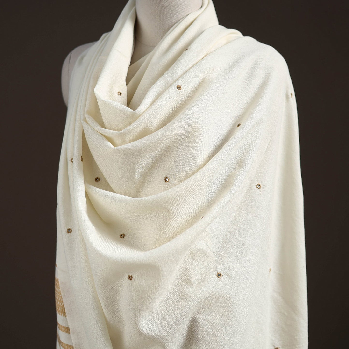 Kutch bhujodi handwoven mirror work merino wool shawl 53