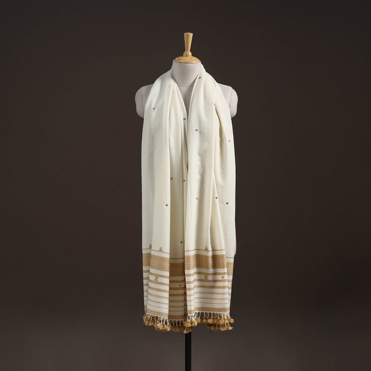 Kutch bhujodi handwoven mirror work merino wool shawl 53