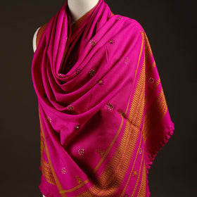 Kutch bhujodi handwoven mirror work wool shawl 06