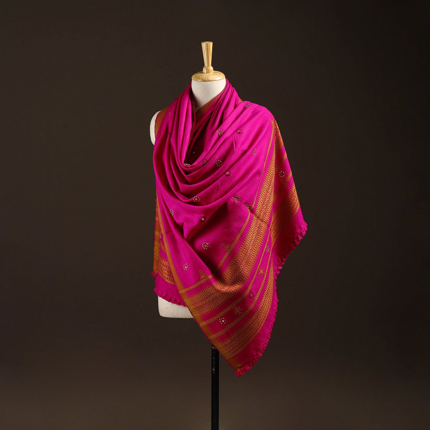 Kutch bhujodi handwoven mirror work wool shawl 06