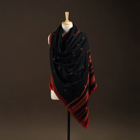 Kutch bhujodi handwoven mirror work wool shawl 07