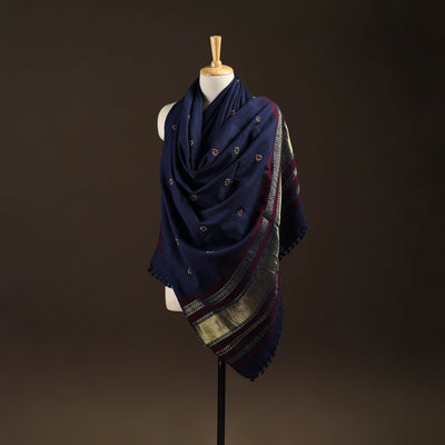 Kutch bhujodi handwoven mirror work wool shawl 08