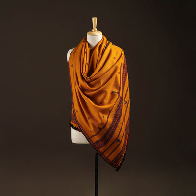 Kutch bhujodi handwoven mirror work wool shawl 09