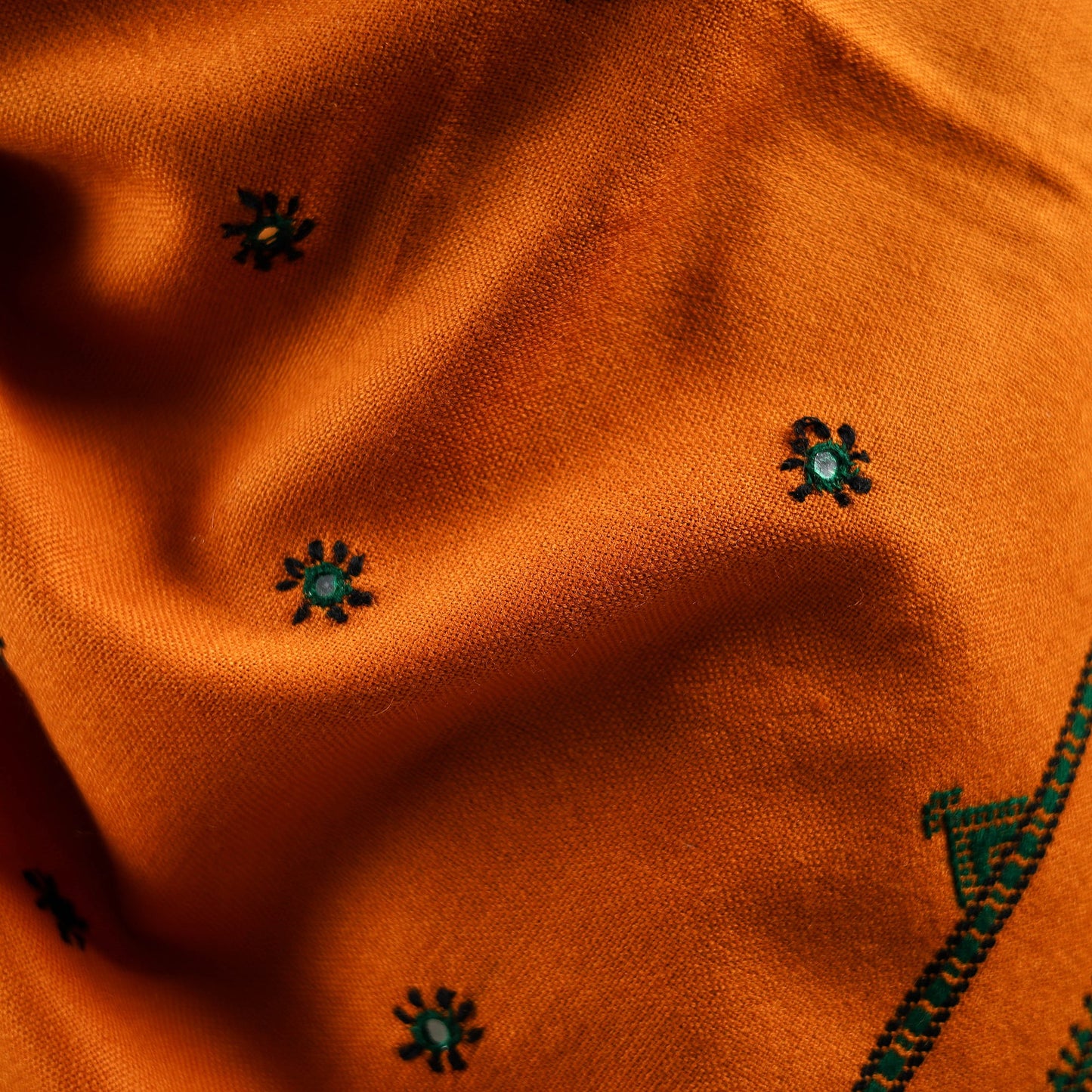 Kutch bhujodi handwoven mirror work wool shawl 11