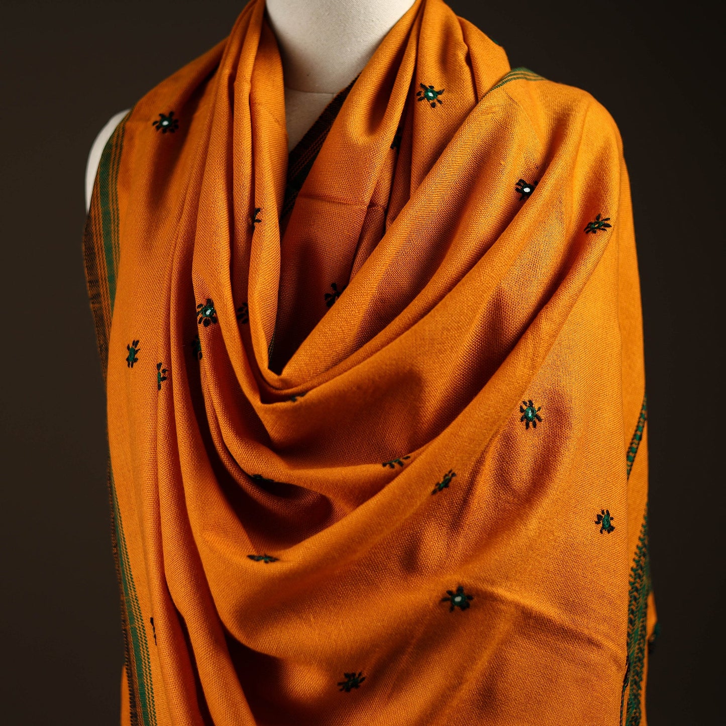 Kutch bhujodi handwoven mirror work wool shawl 11