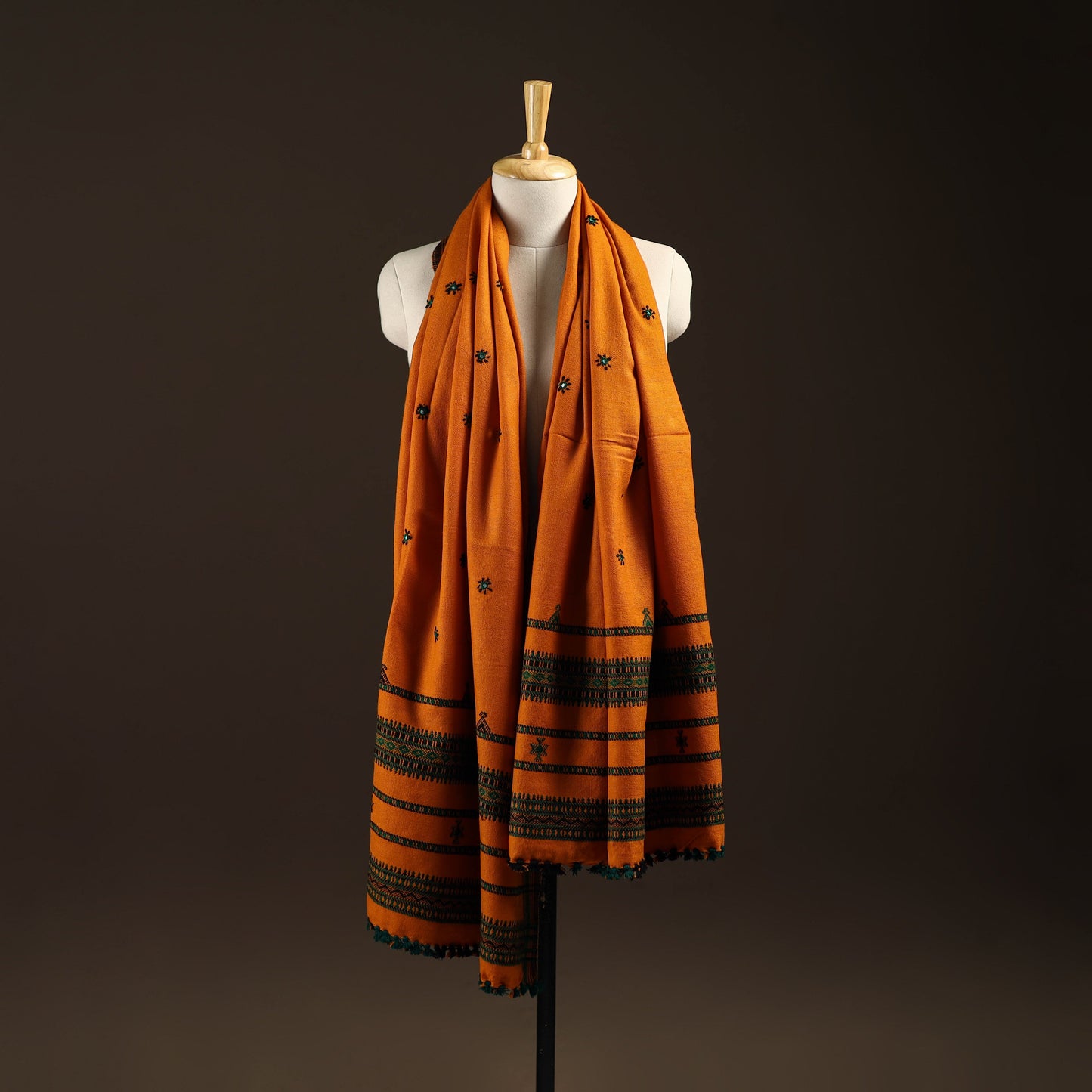 Kutch bhujodi handwoven mirror work wool shawl 11