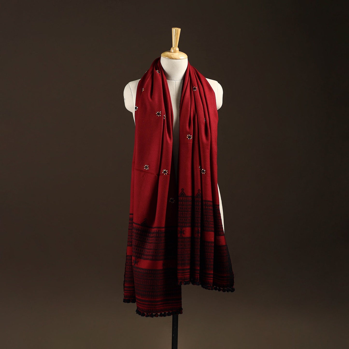 Kutch bhujodi handwoven mirror work wool shawl 12