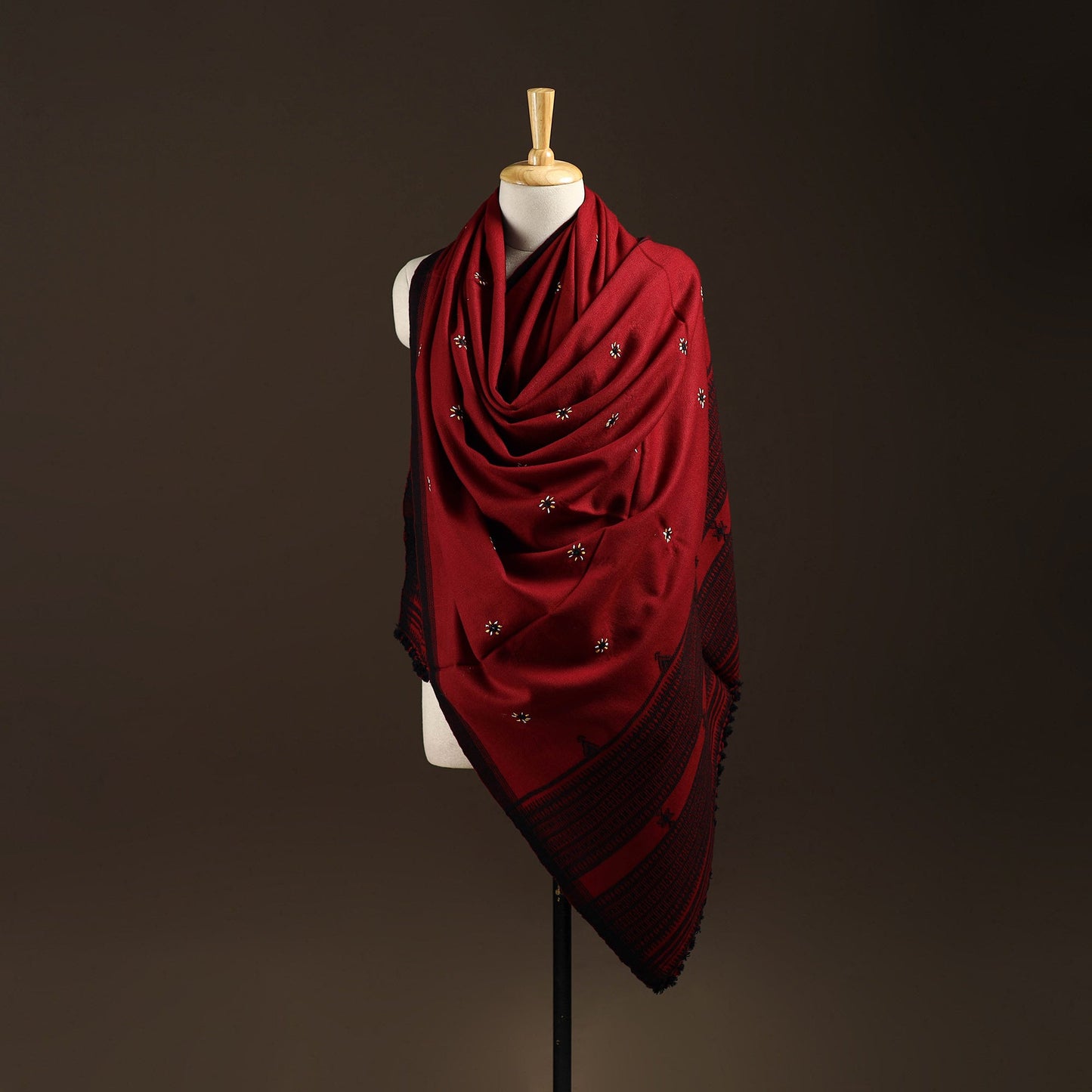 Kutch bhujodi handwoven mirror work wool shawl 12