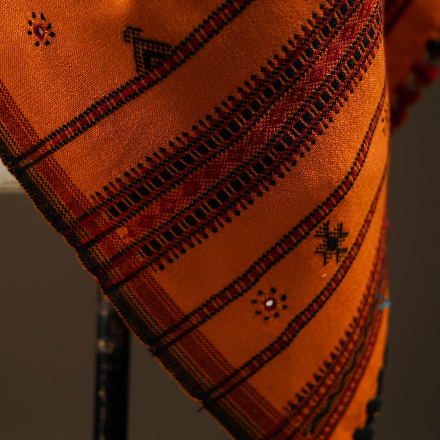 Kutch bhujodi handwoven mirror work wool shawl 13