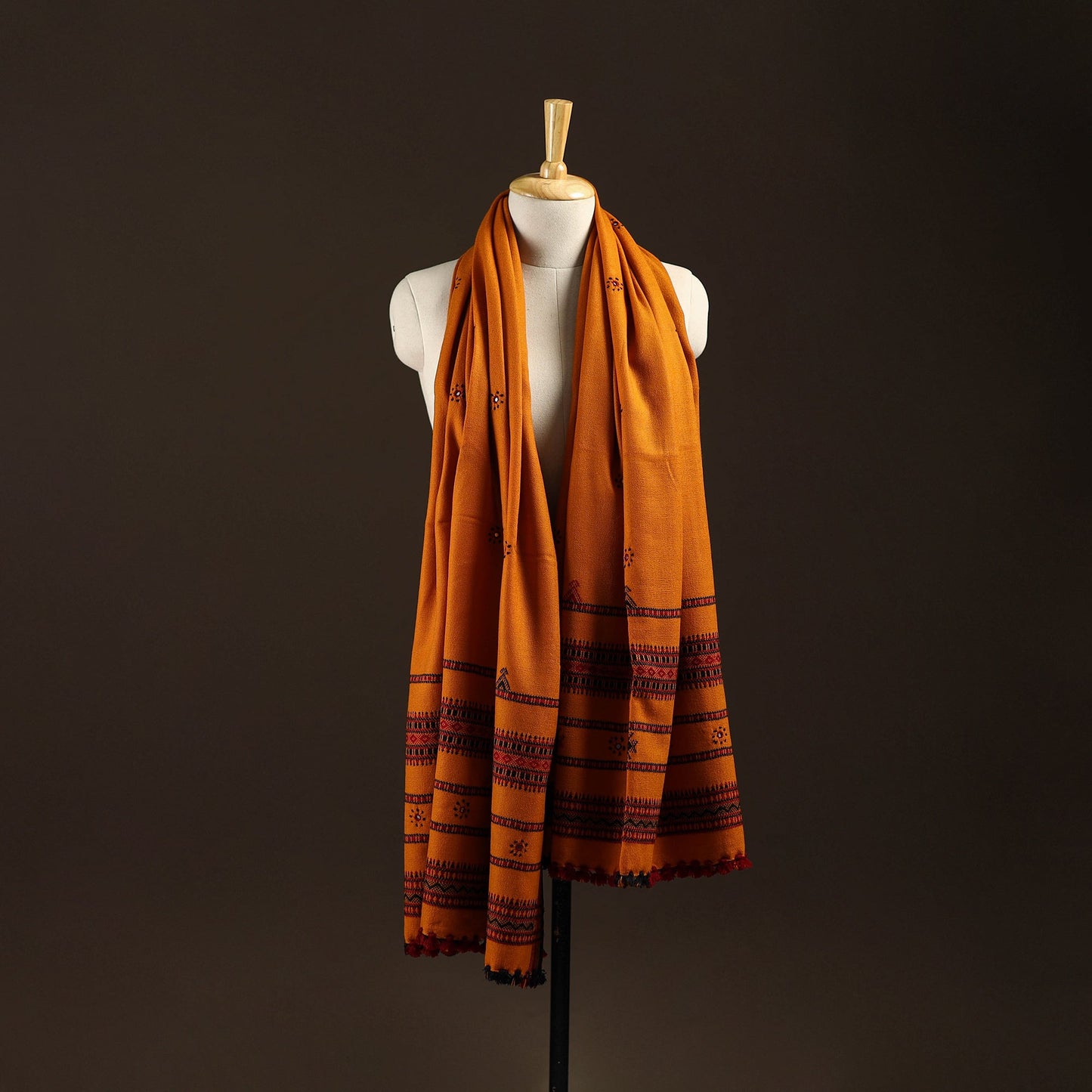 Kutch bhujodi handwoven mirror work wool shawl 13