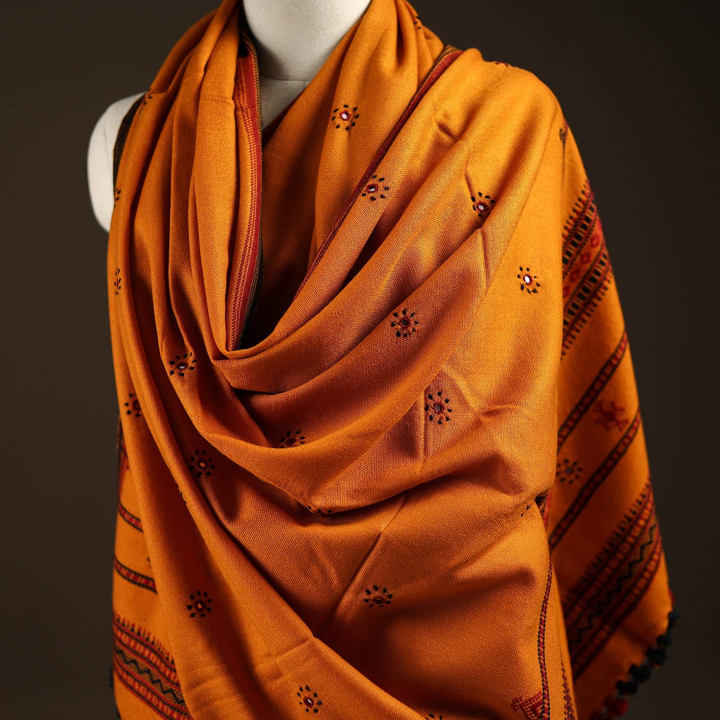 Kutch bhujodi handwoven mirror work wool shawl 13