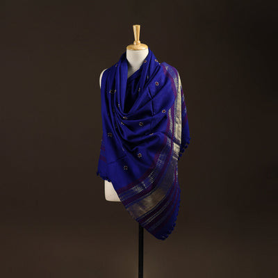 Kutch bhujodi handwoven mirror work wool shawl 14