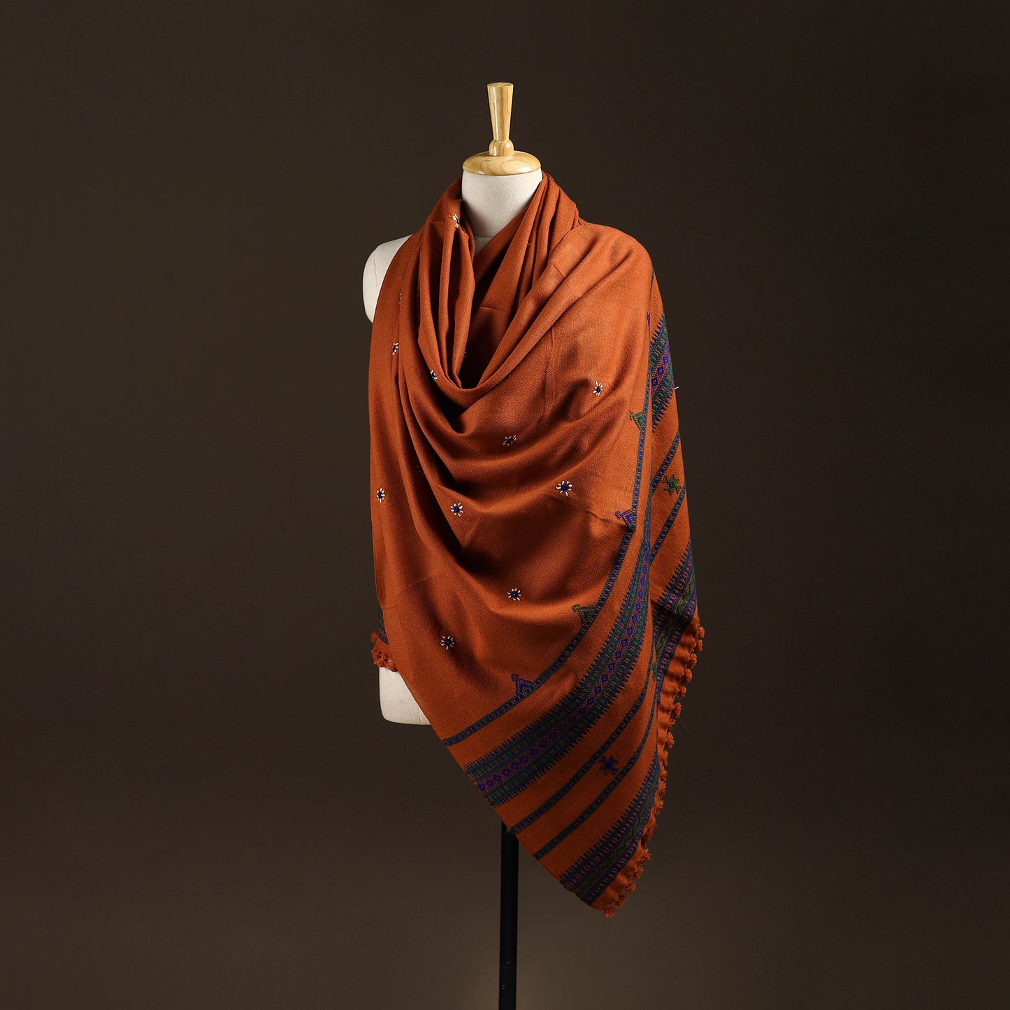 Kutch bhujodi handwoven mirror work wool shawl 15