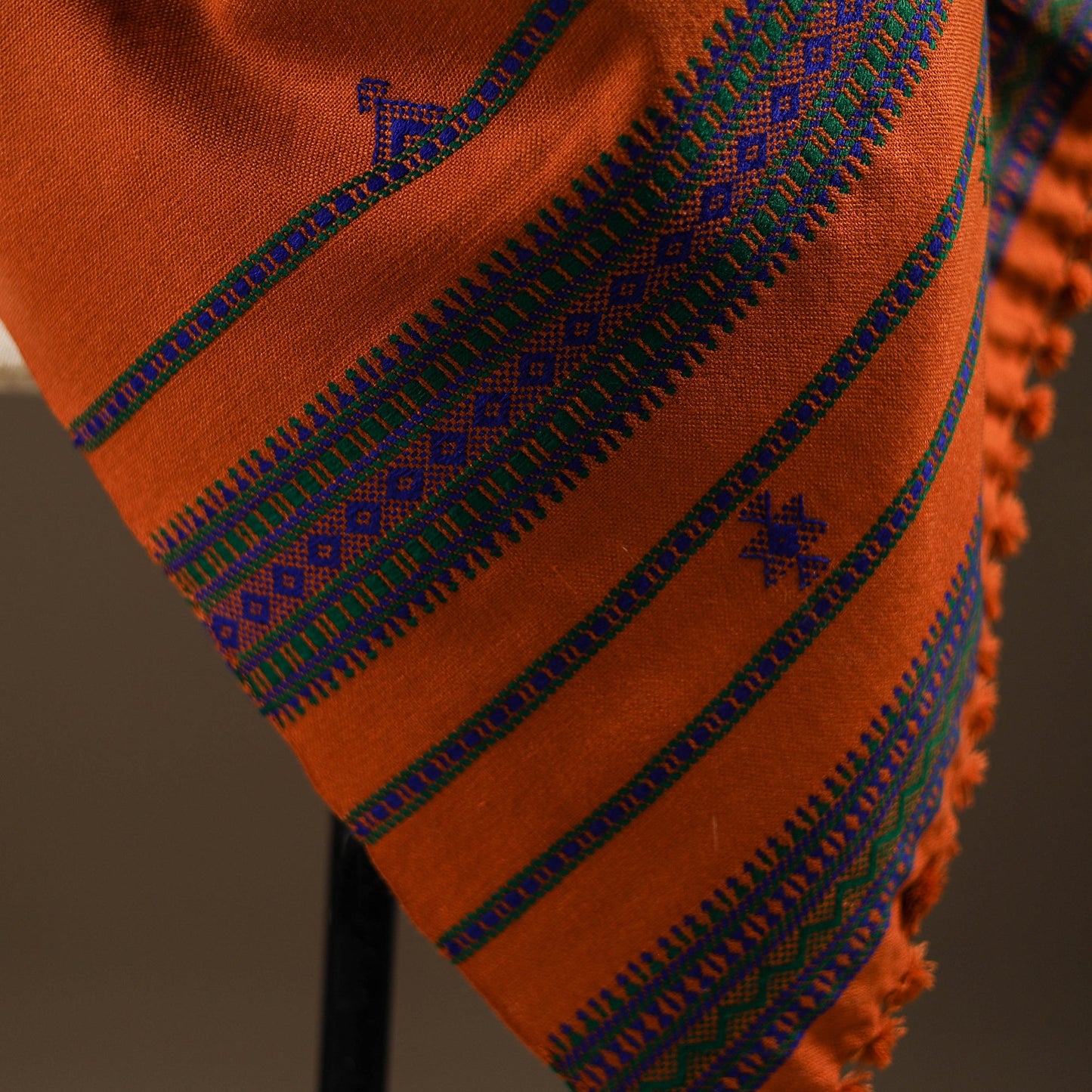 Kutch bhujodi handwoven mirror work wool shawl 15