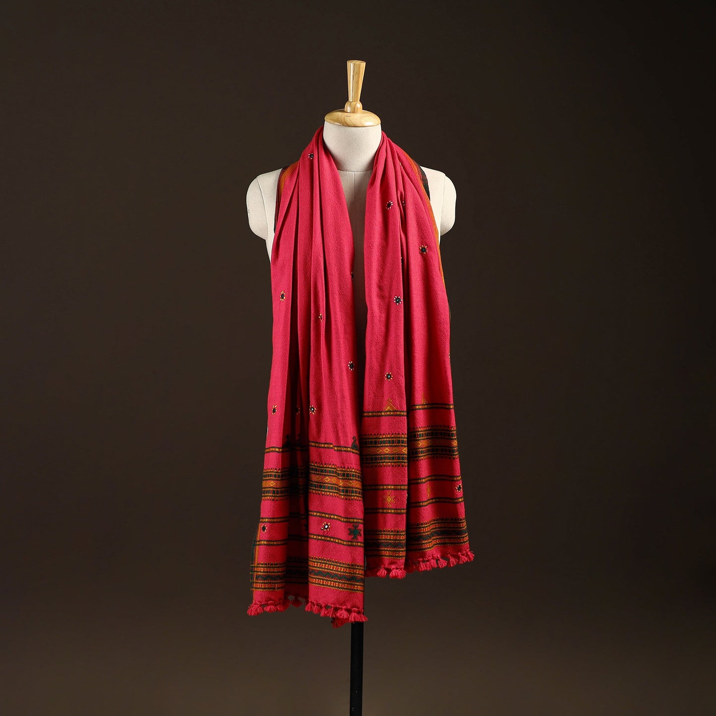 Kutch bhujodi handwoven mirror work wool shawl 16