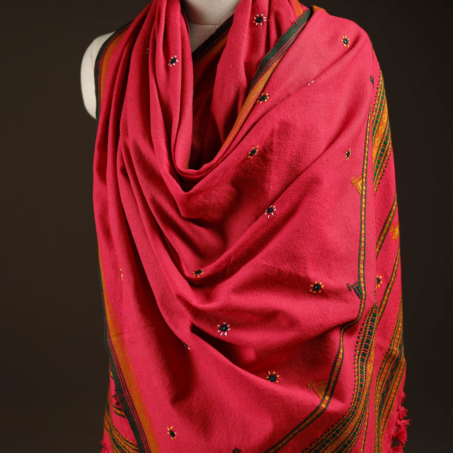 Kutch bhujodi handwoven mirror work wool shawl 16