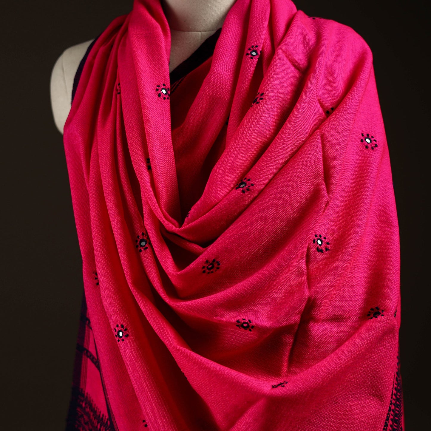 Kutch bhujodi handwoven mirror work wool shawl 19