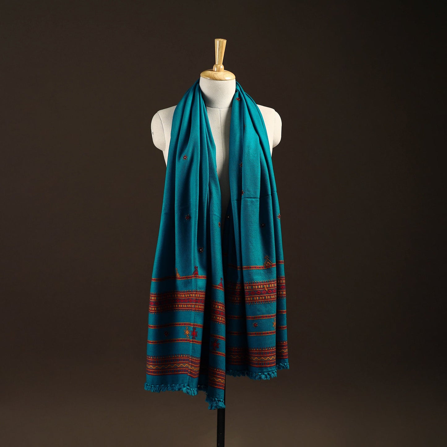 Kutch bhujodi handwoven mirror work wool shawl 22