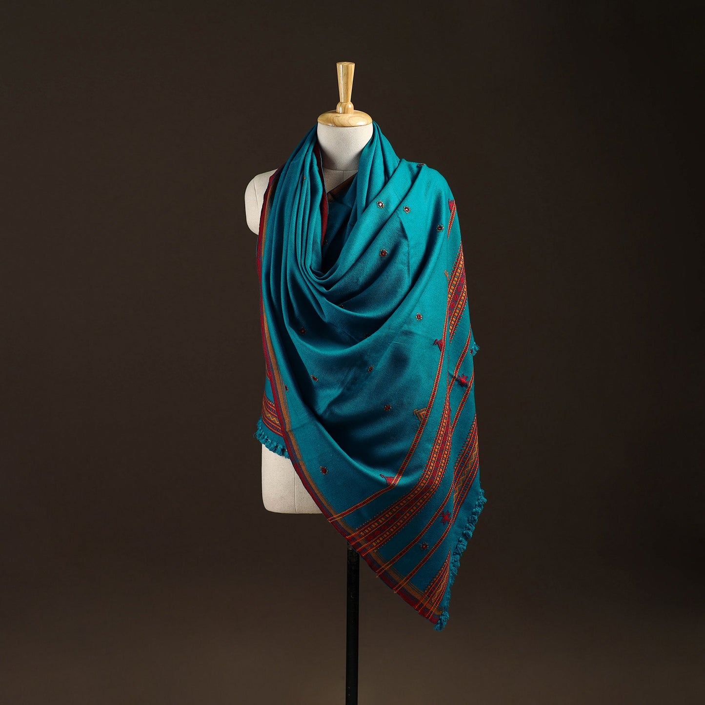 Kutch bhujodi handwoven mirror work wool shawl 22