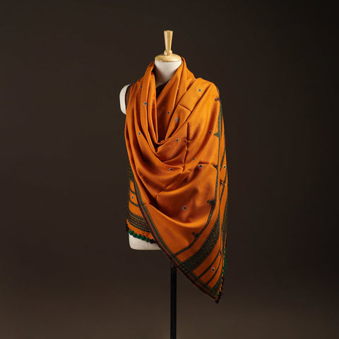 Kutch bhujodi handwoven mirror work wool shawl 23