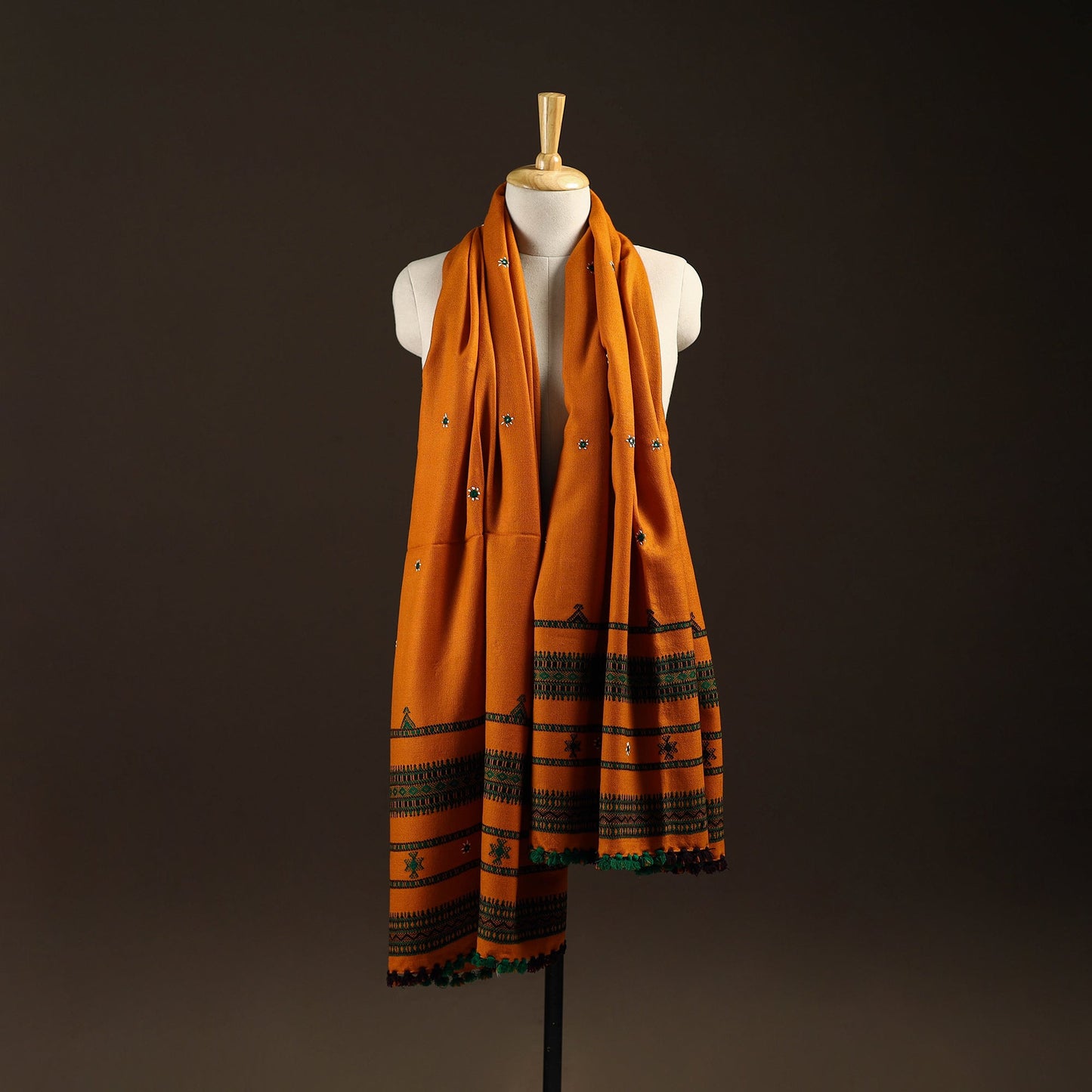 Kutch bhujodi handwoven mirror work wool shawl 23