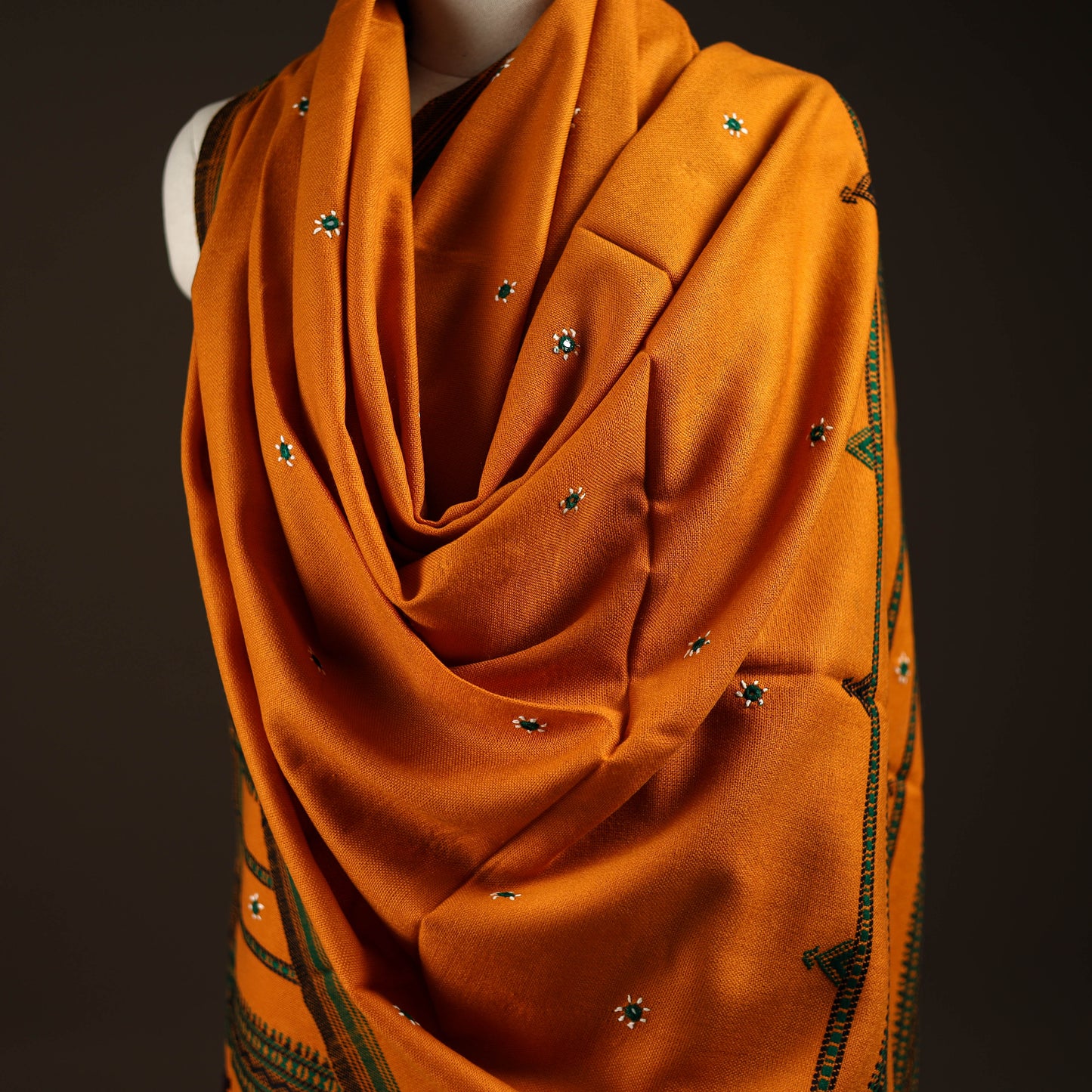 Kutch bhujodi handwoven mirror work wool shawl 23