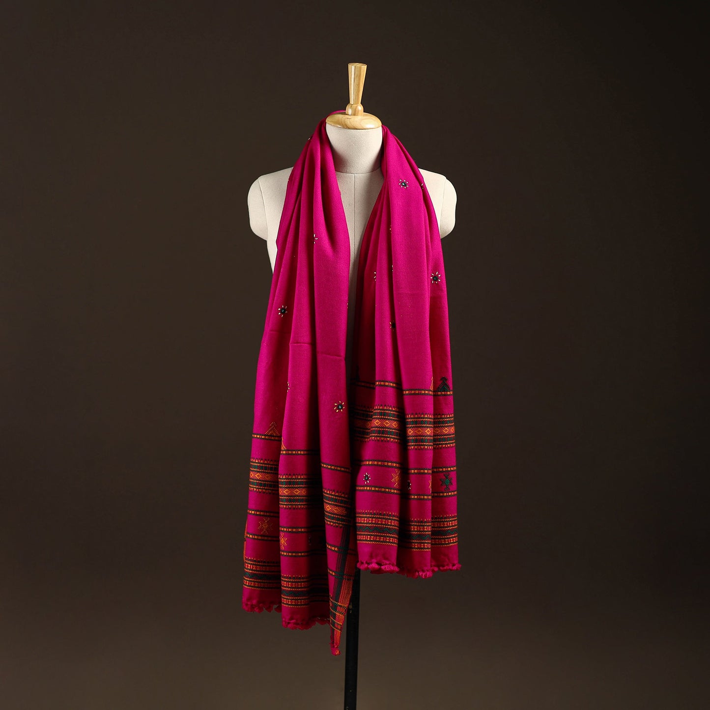 Kutch bhujodi handwoven mirror work wool shawl 24