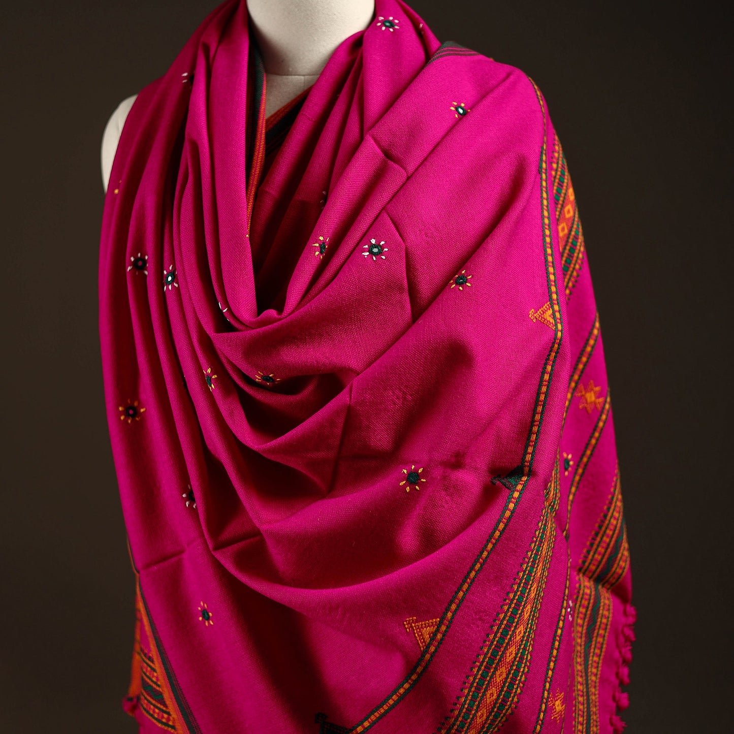 Kutch bhujodi handwoven mirror work wool shawl 24